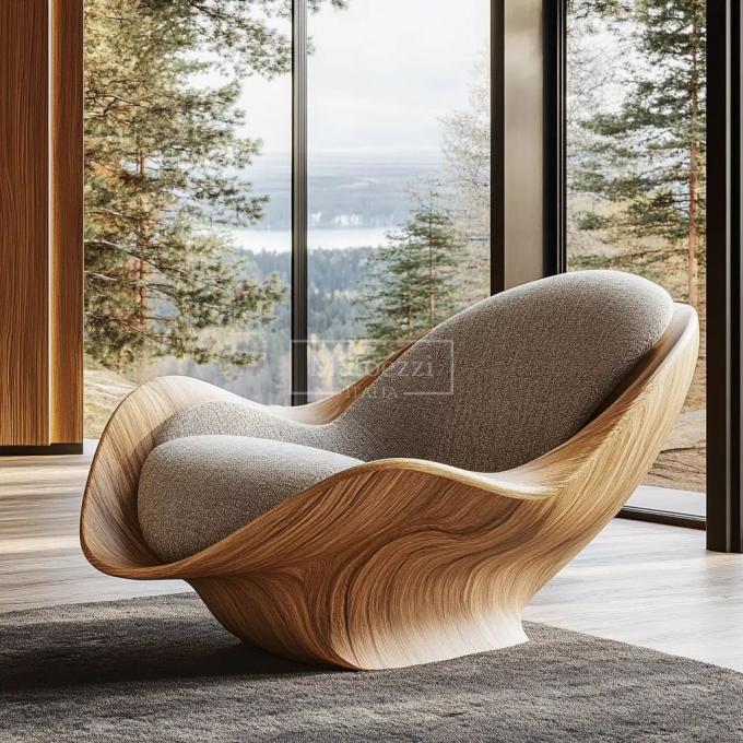 Chaise de loisirs moderne en forme unique mécanisme d'exploitation du fauteuil de bois massif 4