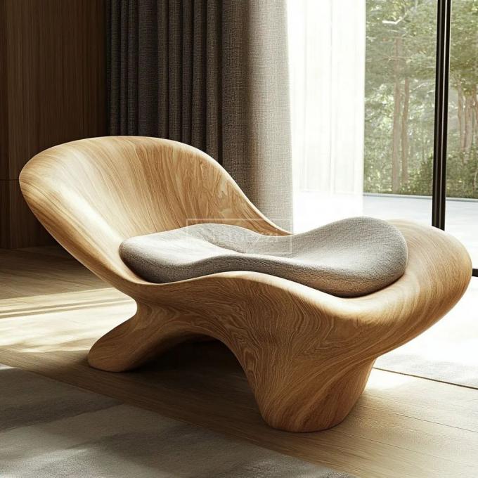 Chaise de loisirs moderne en forme unique mécanisme d'exploitation du fauteuil de bois massif 5