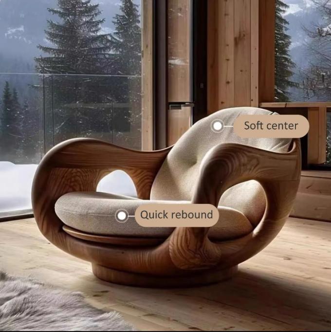 Fauteuil inclinable d'hôtel de type 1 en bois massif de style italien, canapé individuel créatif convertible, design de cabine de première classe en bois de grume 3
