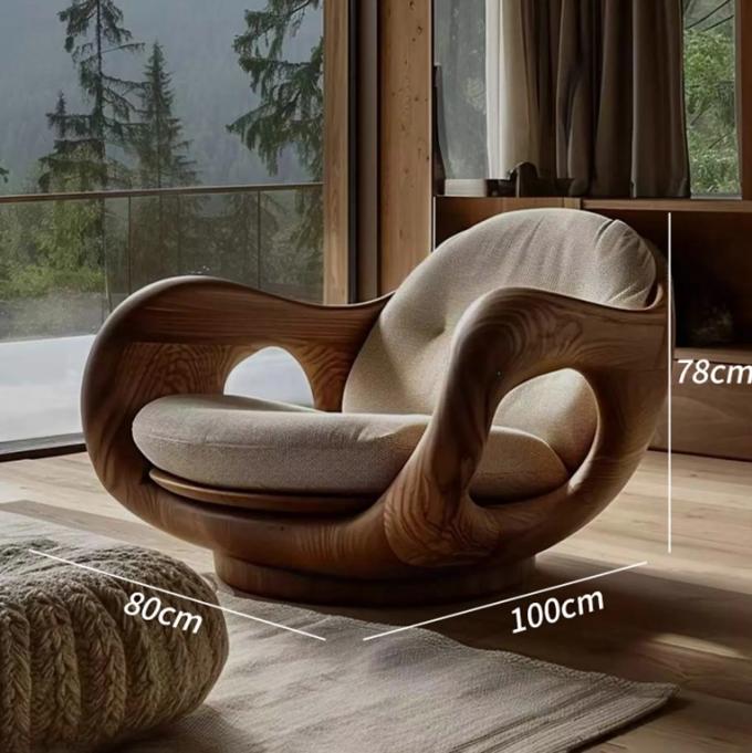 Fauteuil inclinable d'hôtel de type 1 en bois massif de style italien, canapé individuel créatif convertible, design de cabine de première classe en bois de grume 4