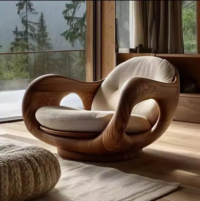 Fauteuil inclinable d'hôtel de type 1 en bois massif de style italien, canapé individuel créatif convertible, design de cabine de première classe en bois de grume 6
