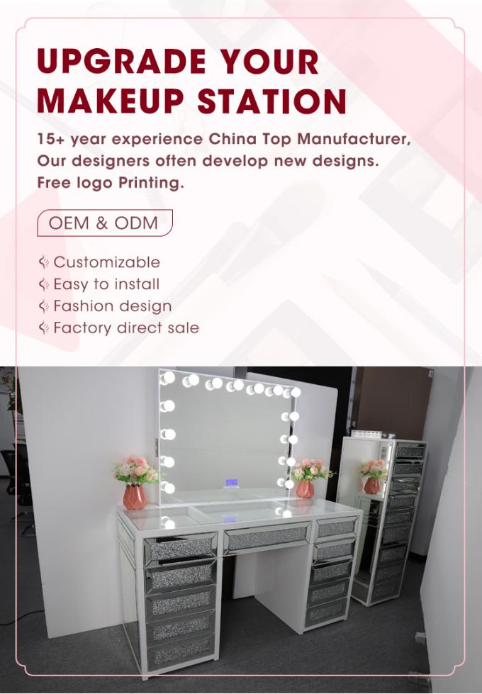 Table de Maquillage Moderne en Chêne avec Miroir Lumineux, Coiffeuse et Rangement 1