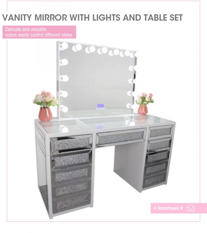 Table de Maquillage Moderne en Chêne avec Miroir Lumineux, Coiffeuse et Rangement 5
