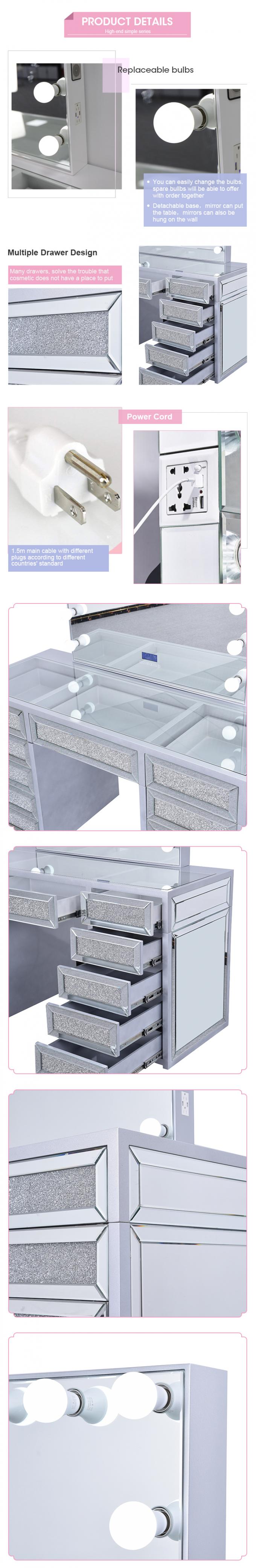 Table de Maquillage Moderne en Chêne avec Miroir Lumineux, Coiffeuse et Rangement 6