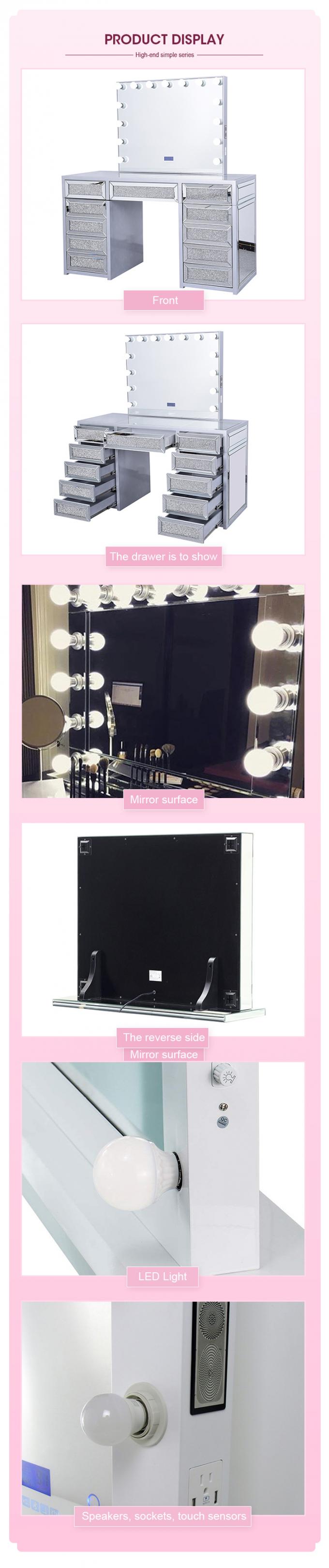 Table de Maquillage Moderne en Chêne avec Miroir Lumineux, Coiffeuse et Rangement 7