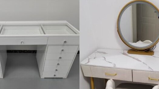 Table de Maquillage Moderne en Chêne avec Miroir Lumineux, Coiffeuse et Rangement 15