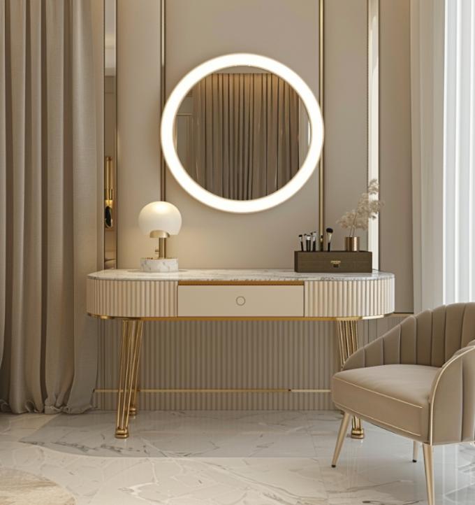 Meubles de chambre moderne de luxe Chambre de couchage fonctionnelle avec plaqué en or et marbre 1
