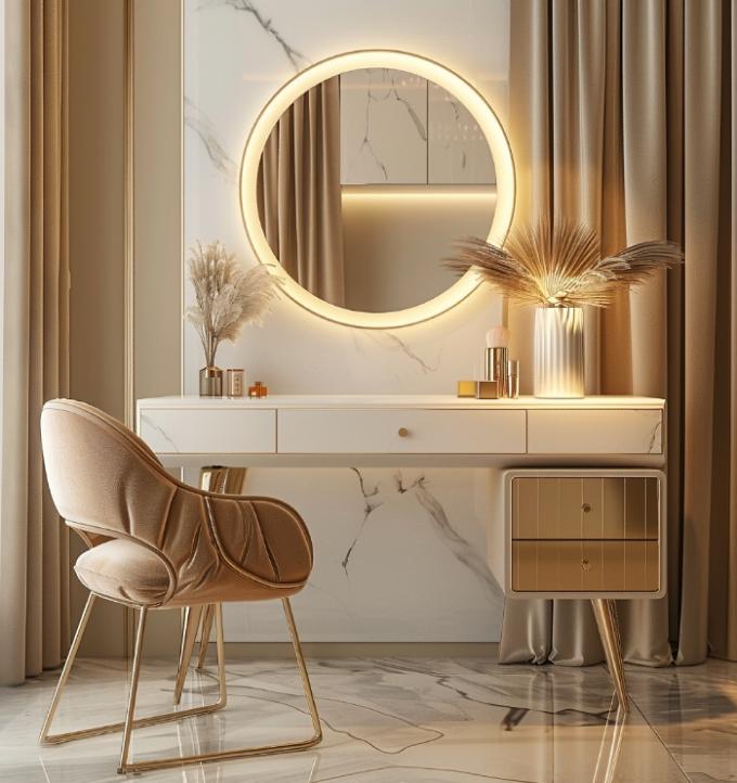 Meubles de chambre moderne de luxe Chambre de couchage fonctionnelle avec plaqué en or et marbre 3