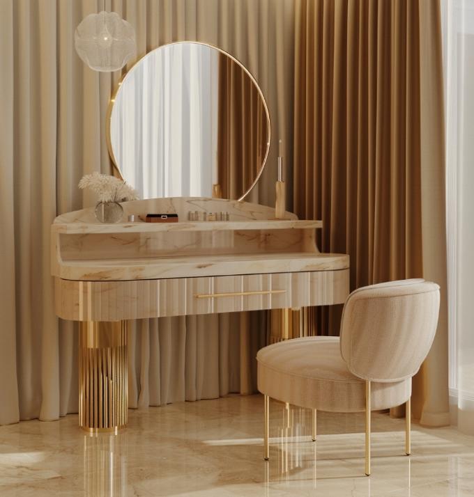 Meubles de chambre moderne de luxe Chambre de couchage fonctionnelle avec plaqué en or et marbre 2
