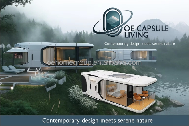 Maison préfabriquée Hôtel de luxe Villa modulaire 2 chambres Maison préfabriquée Espace de construction préfabriqué Capsule Cabines préfabriquées 3