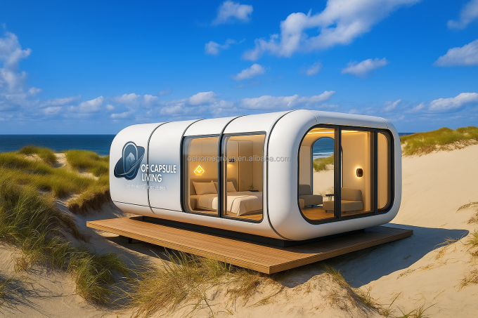 Maisons modulaires préfabriquées de luxe, hôtel de villégiature, cabine Apple résistante au vent, maison capsule 2