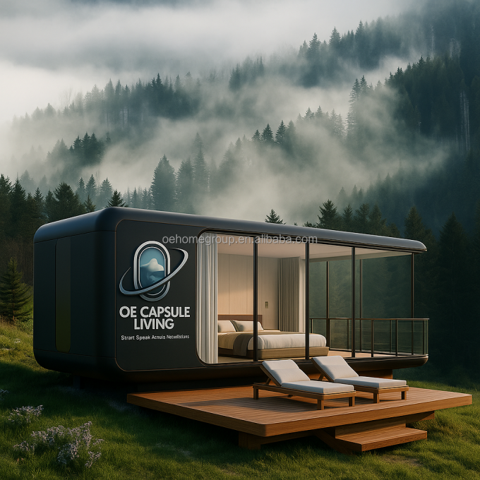 Maisons modulaires préfabriquées de luxe, hôtel de villégiature, cabine Apple résistante au vent, maison capsule 4