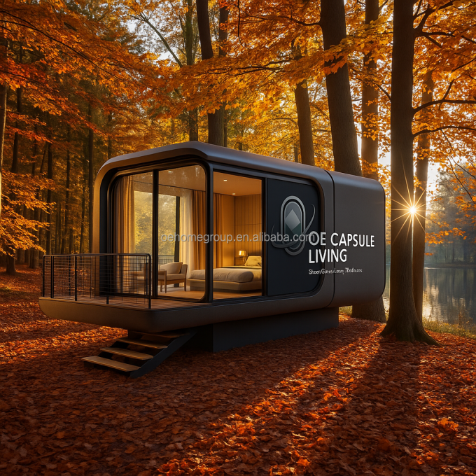 Maisons modulaires préfabriquées de luxe, hôtel de villégiature, cabine Apple résistante au vent, maison capsule 5