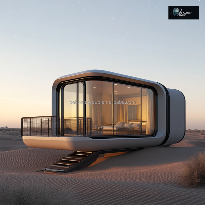 Maisons modulaires préfabriquées de luxe, hôtel de villégiature, cabine Apple résistante au vent, maison capsule 6