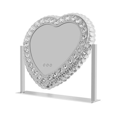 Miroir de vanité à cristaux de cœur, miroir d'agrandissement LED