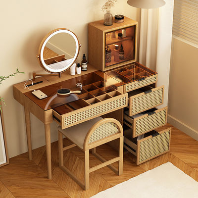 Maquillage de coin en bois massif ensemble de vanité table à manger miroir rotatif