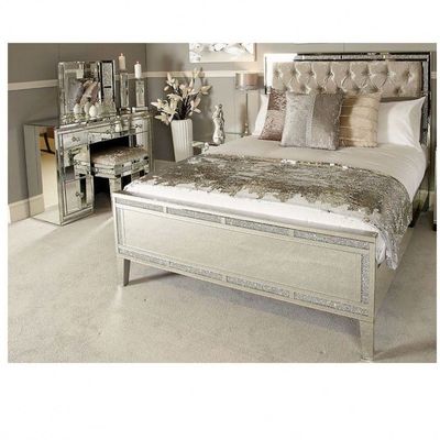 Modern Gold Finish Velour Tapissé Lit Roi Lit Reine Ensemble de Chambre 2021