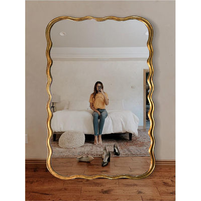 Miroir de plancher ondulé en bisseau cadre en bois 600 mm Pour la décoration de chambre moderne