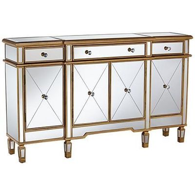 Armoire de salon moderne 4 tiroirs 4 portes Armoire buffet Table avec finition miroir