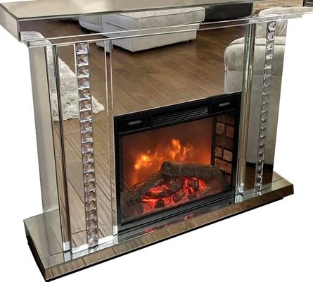 Meubles en bois flottant en cristal électrique miroir cheminée diamant broyé