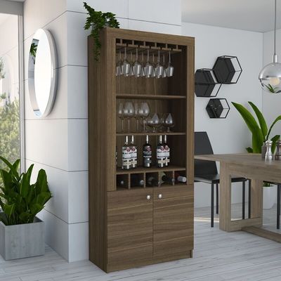 Cabinet à bar industriel, coin, étagère à vin, avec étagères en bois