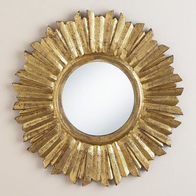 Cadre métallique tournesol miroir mural rond 24 x 36 or antique pour le dressing