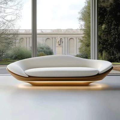 Canapé modulable incurvé de luxe à 2 places inclinables, design moderne, base en bois de noyer, pour meubles de chambre d'hôtel et design d'intérieur