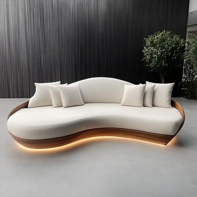Meubles à dos en tufted style à double siège Siège d'amour blanc canapé avec tissu en bois de lune de cercle coussin d'hôtel