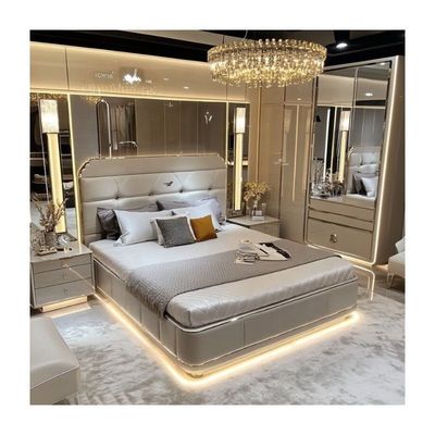 Lit en bois réglable de design moderne de taille reine pour le lit de luxe italien Royal Mirrored King