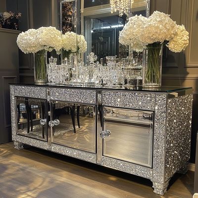 Ensemble de meuble TV personnalisé au design le plus récent, console TV miroir pour la décoration intérieure de luxe moderne et les meubles TV en bois de salon
