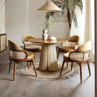 Table à manger et chaises en rotin de wicker