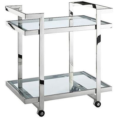 Chariot de bar minimaliste en acier inoxydable sur roues pour appartement de boissons