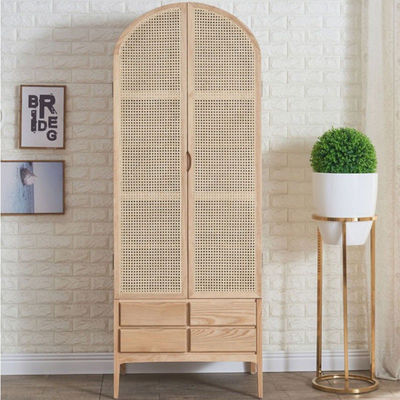 Armoire en bois Armoire de rangement de vêtements en rotin moderne Armoire de rangement 2 portes Bois massif 75*58*201cm