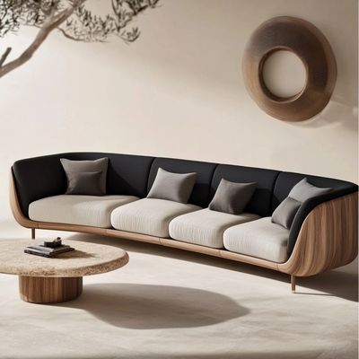 Canapé d'angle blanc moderne avec pieds en bois massif, un ajout parfait au mobilier de salon