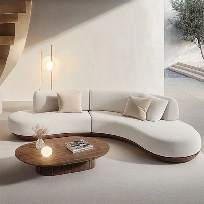 Canapé d'angle moderne en bois de noyer à dossier touffeté avec design de pied d'angle de forme spéciale et technologie de la concubine impériale