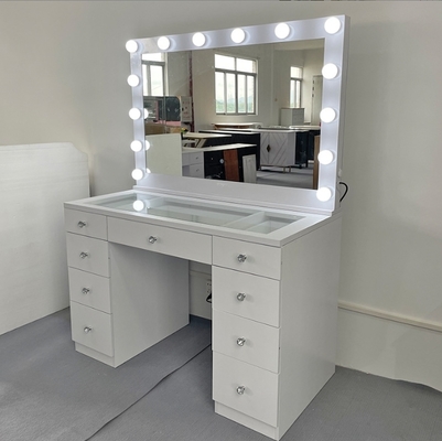 Miroir de maquillage avec éclairage à écran tactile et cadre en métal, 14 ampoules, miroir de courtoisie à LED