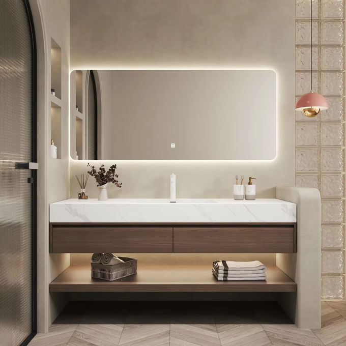 MDF en bois en carton Salle de bains Armoires d'évier Unité miroir en argent 0