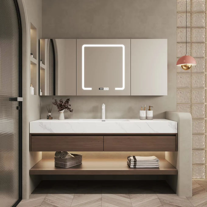 MDF en bois en carton Salle de bains Armoires d'évier Unité miroir en argent 1