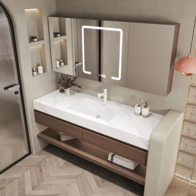 MDF en bois en carton Salle de bains Armoires d'évier Unité miroir en argent 2