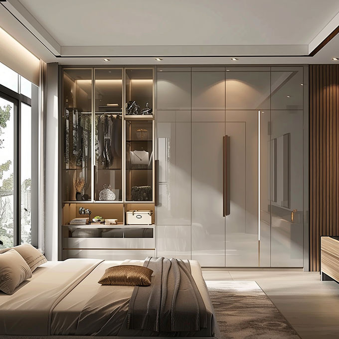 Couleur personnalisée Vêtements modernes Armoire en bois massif Construire un placard pour la maison Meubles économiques 0