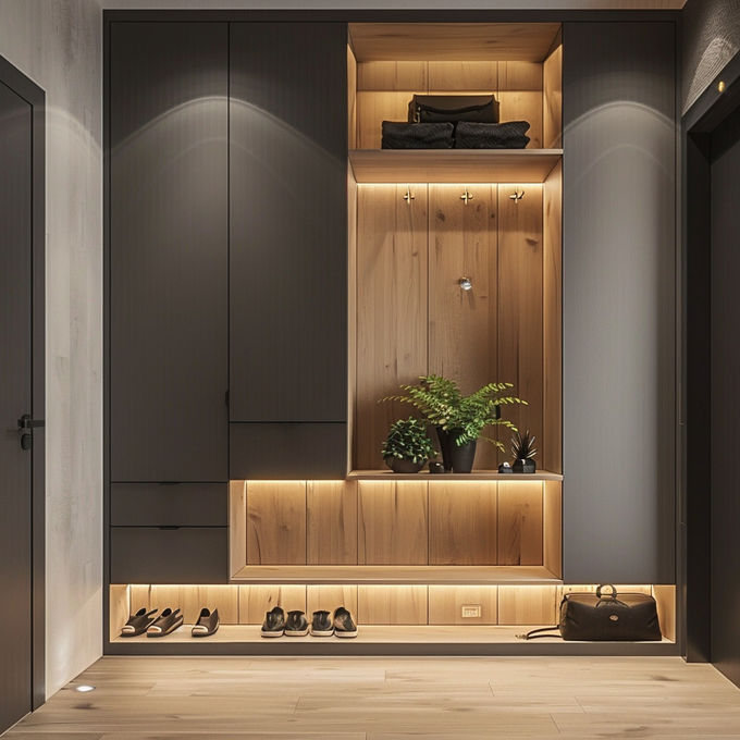Armoire de garde-robe / armoire de garde-robe réglable en bois massif Couleur personnalisée Style de conception moderne 0
